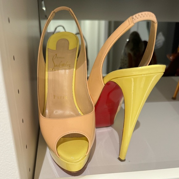 Christian Louboutin Tricolor Patent Leather Lady Peep Slingback Pumps - Picture 2 of 2